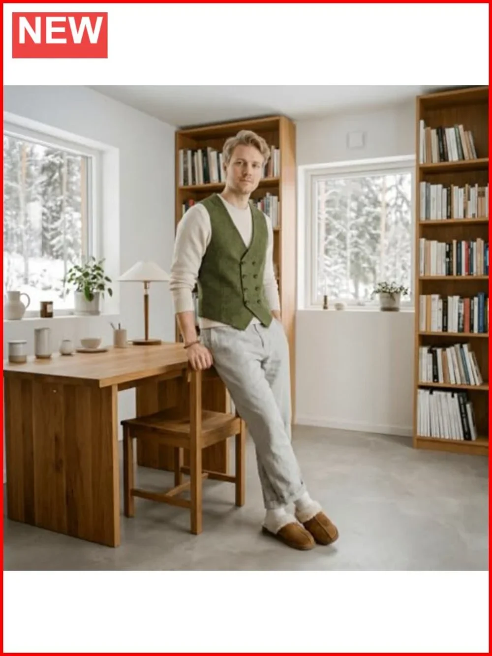 Men's Wool Herringbone Suit Vest Regular Fit Double Breasted Waistcoat Wedding